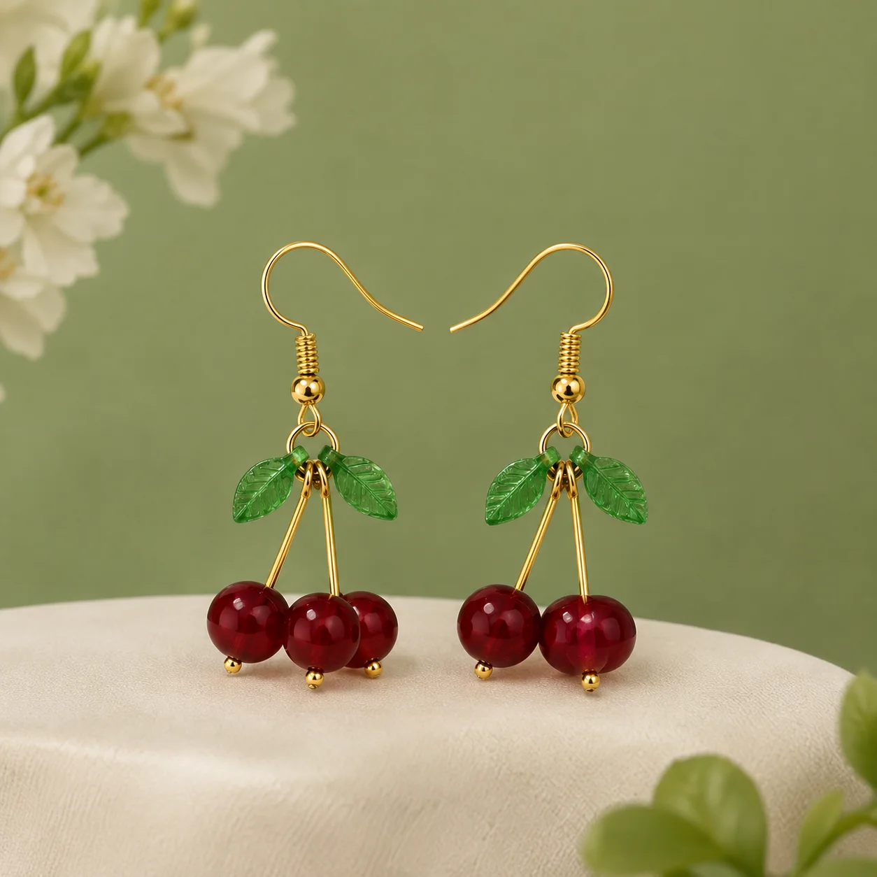 Crimson Cherry Drop Earrings